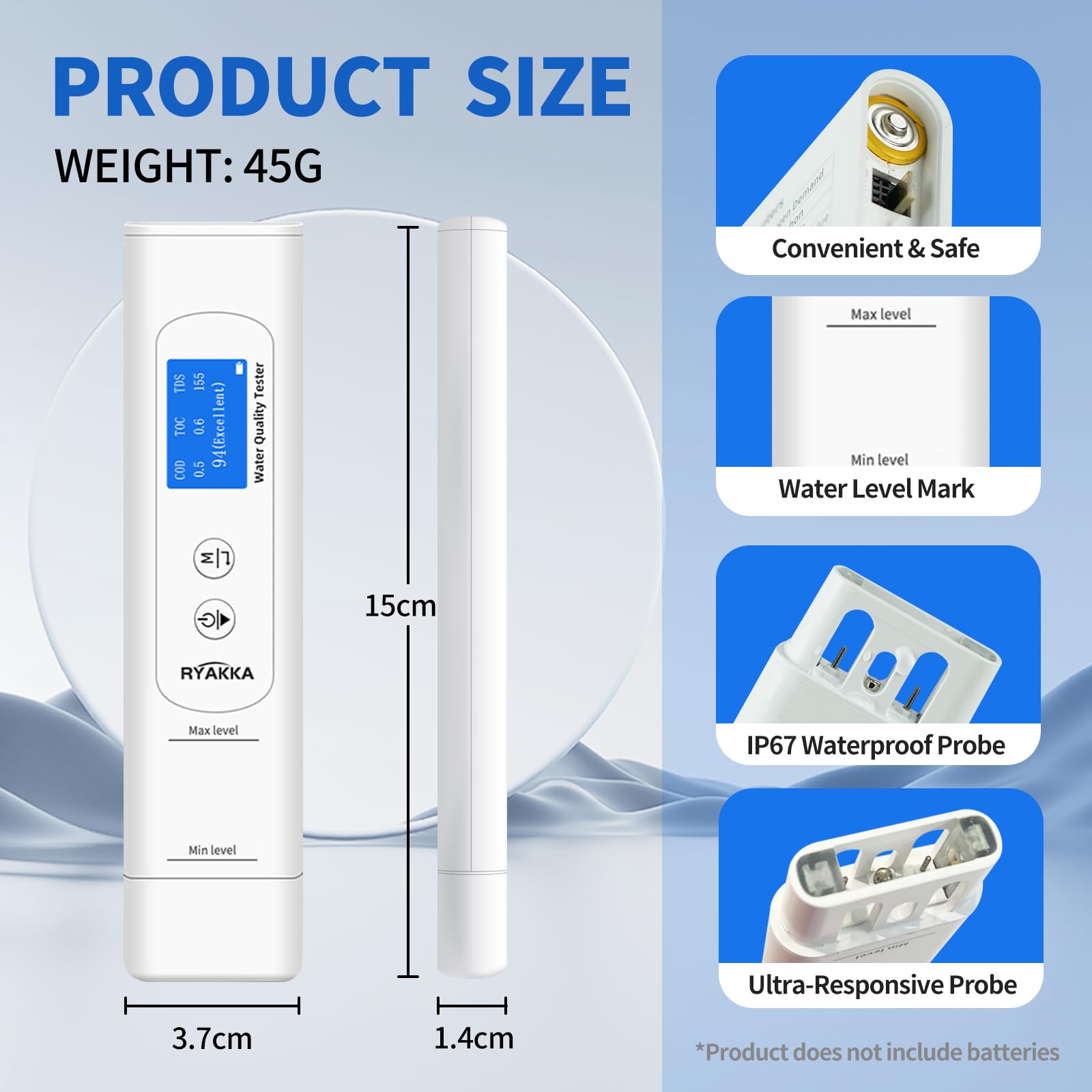 Tester wody pitnej 6 w 1 z inteligentną oceną | TOC, COD, TDS, UV275, EC i temperatura | wykrywa bakterie i pozostałości pestycydów | idealny dla rodzin lub na kemping