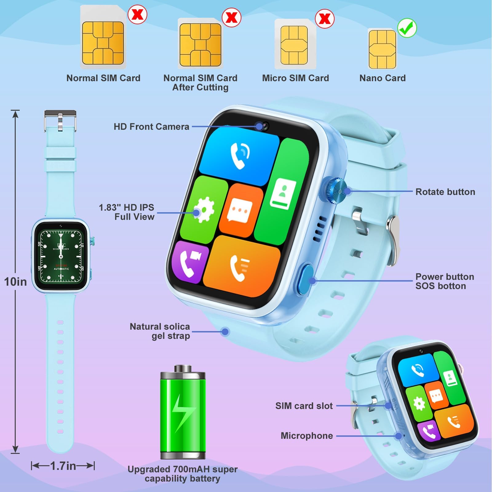 OKYUK Reloj inteligente para niños 4G, con GPS y teléfono, reloj de pulsera para niños, con llamada telefónica, mensajes, modo escolar, función SOS, cámara y podómetro (T45 azul)