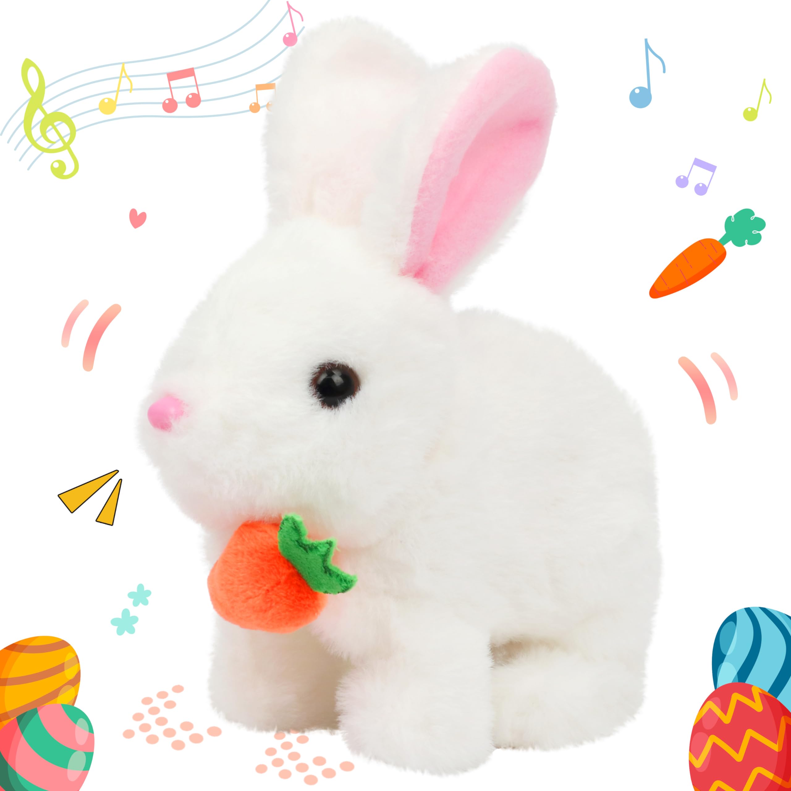 Hopearl Hopping Rabbit with Carrot Interactive Electronic Pet Plush Bunny Toy with Sounds and Movements Animated Walking Wiggle Ears Twitch Nose Gifts