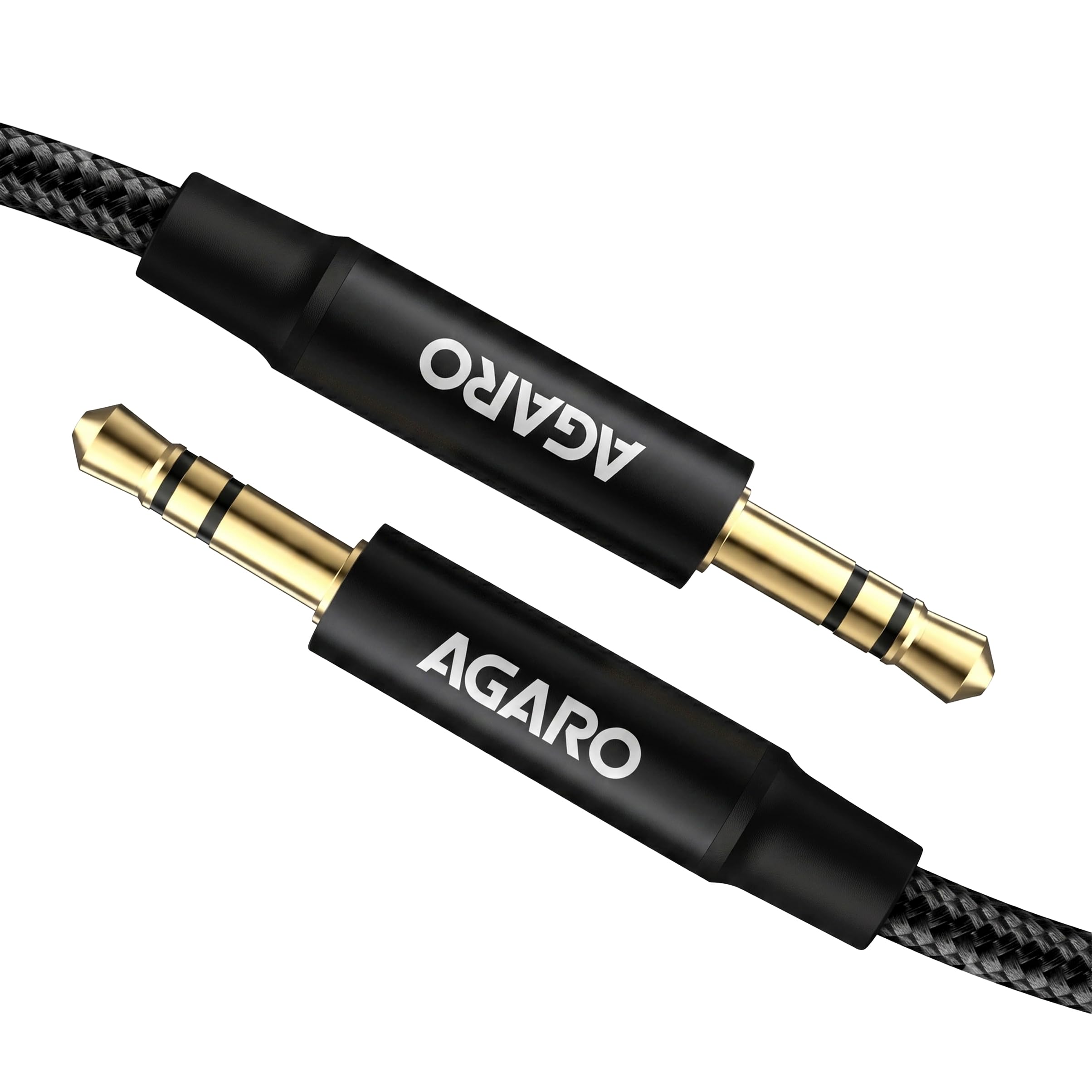agaro 3.5mm male to male aux cable 2m, hi-fi stereo audio cable, gold-plated connectors, nylon braided, compatible with car stereo, headphones, speakers, smartphones, tablets & laptops (black)