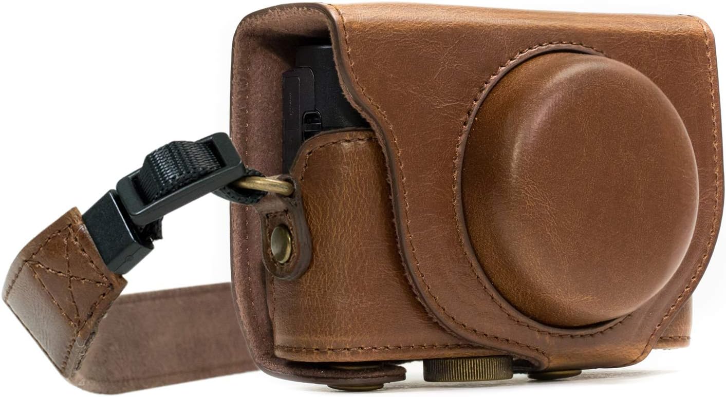 MG597 Sony Cyber-shot DSC-HX99, DSC-HX95, DSC-HX90V, DSC-HX80 Ever Ready Leather Camera Case with Strap – Dark Brown