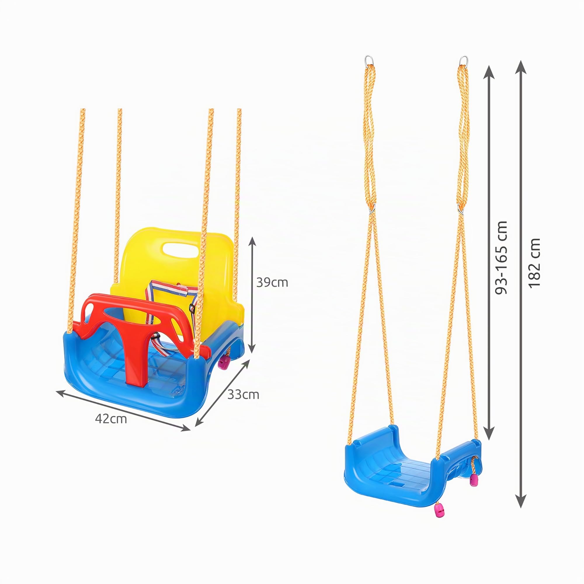 KRUZZEL Columpio infantil 3 en 1 para colgar con respaldo y cinturón de seguridad para interior y exterior 23552