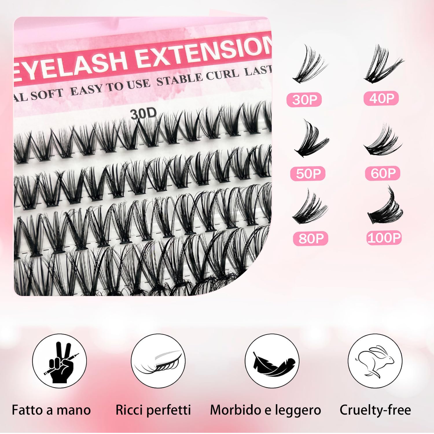 580 Pezzi Ciglia Finte Extension Ciglia 30-40-50-60-80-100D Curl Ciglia-Finte Ciuffetti, per Estendere le Ciglia a Casa per Ragazze e Donne Principianti((8-16mm Mix)