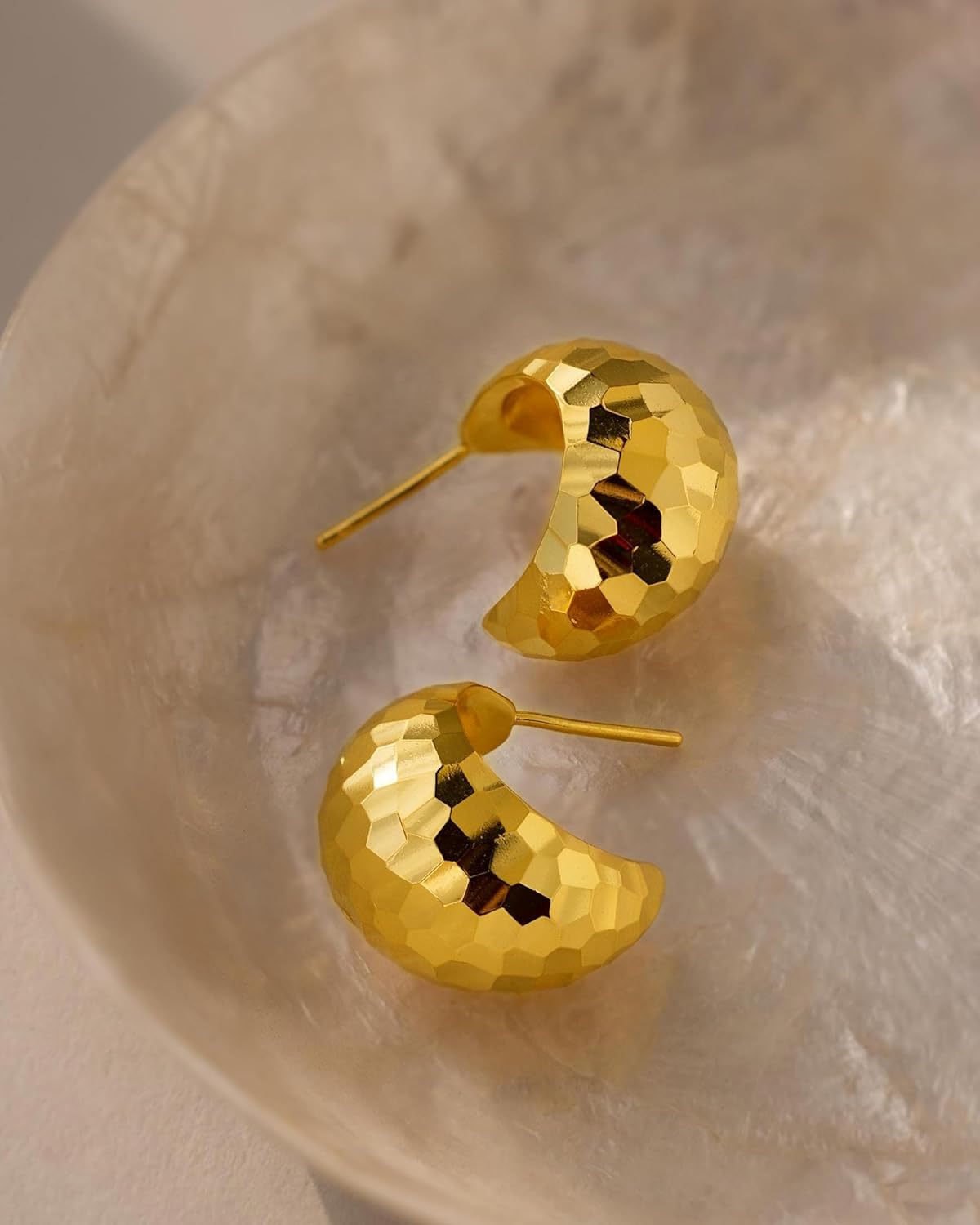 Gold Chunky Earrings for Women Trendy, 14K Gold Plated Dainty Disco Earrings Statement Minimalist Hypoallergenic Stud Earrings Gifts for Her Mom - Image 5