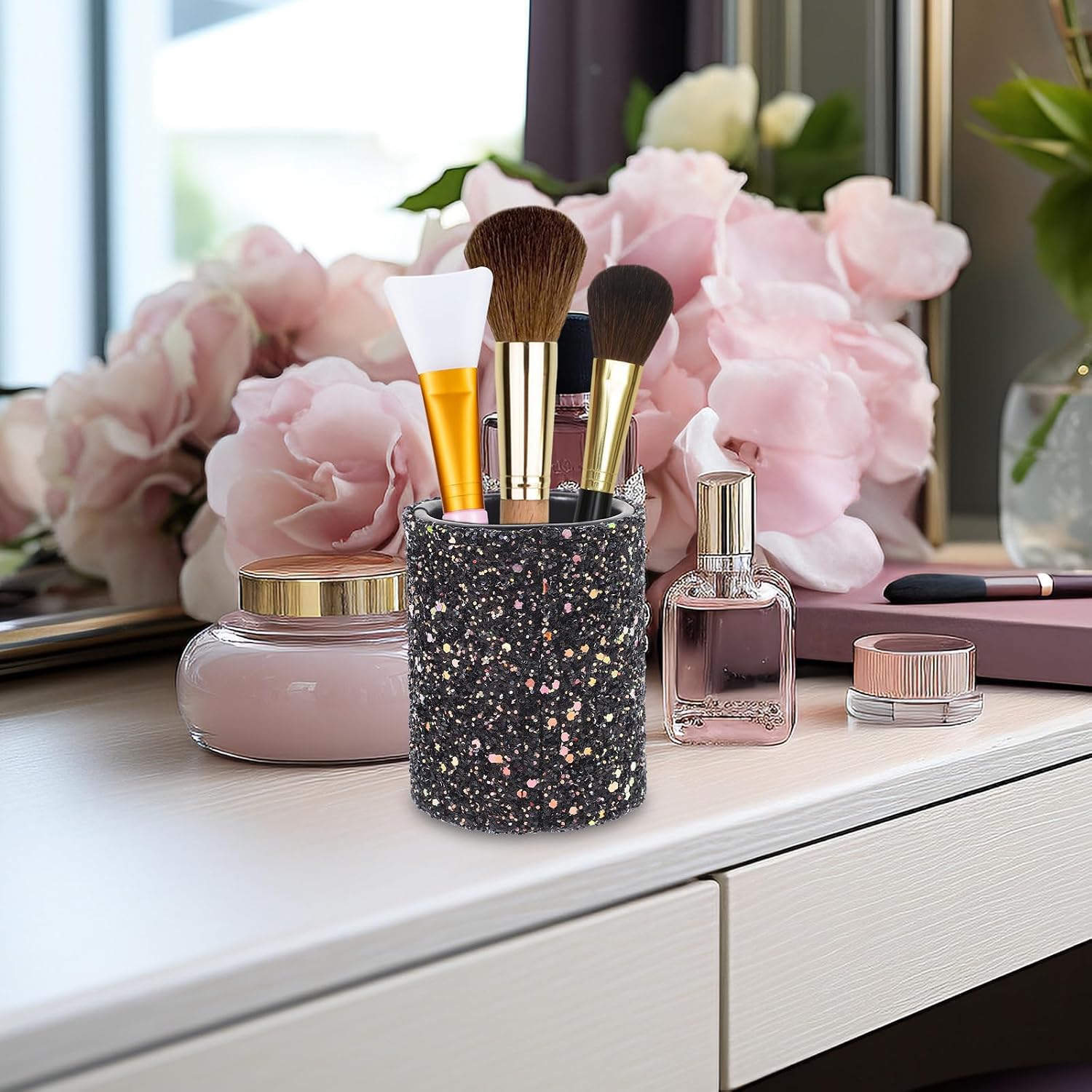 VILLCASE Glitter Makeup Brush Case Holder, Small Plastic Decorative Bucket image 4