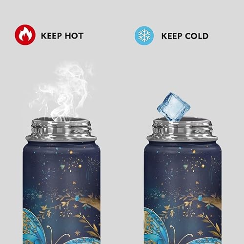 Miniatura 4 de Blue Butterfly - Botellas de agua de acero inoxidable aisladas al vacío, a prueba de fugas, ligeras, mantienen el frío y el calor, ideal para