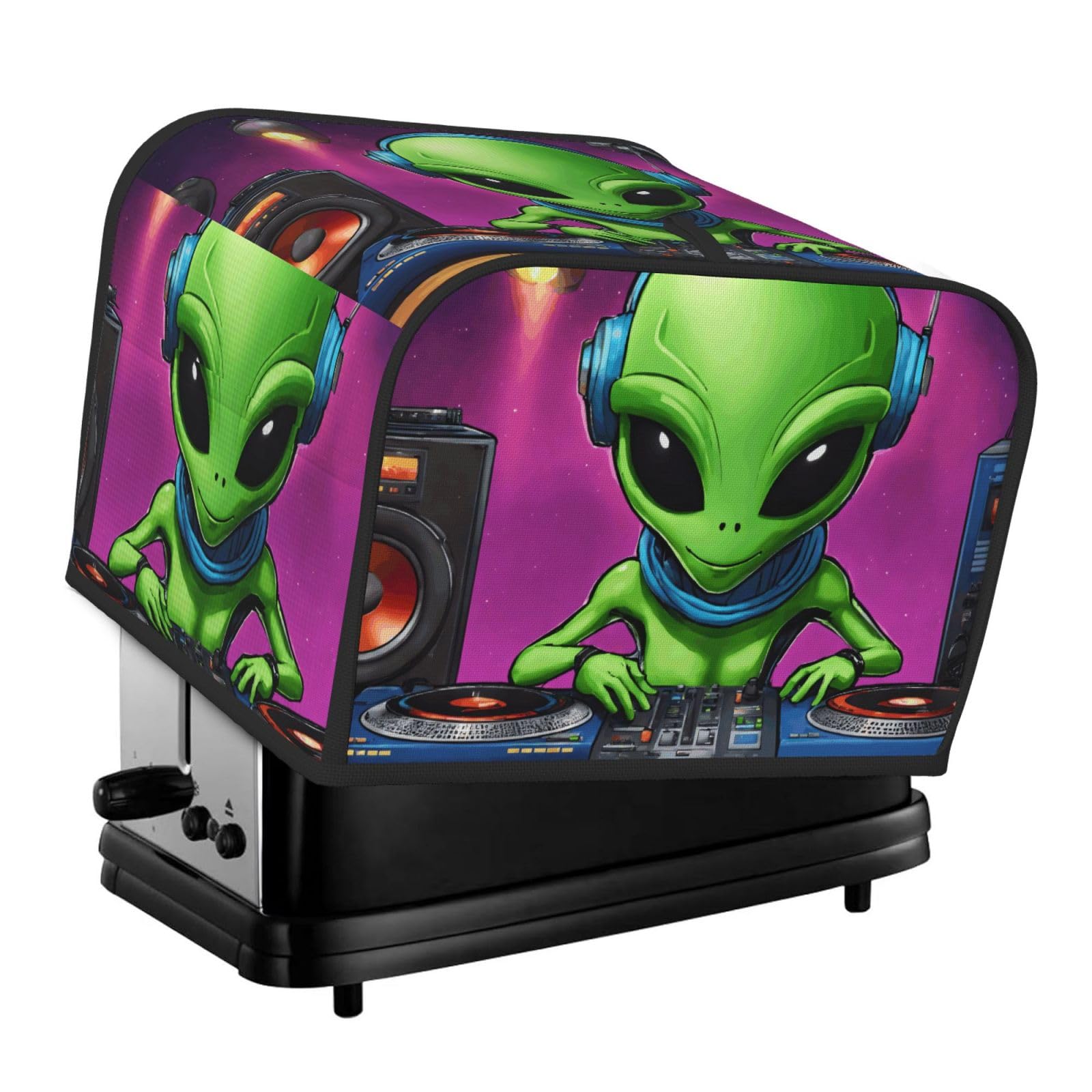 Green Alien Print 4-Slice Toaster Cover Dustproof Waterproof Kitchen Appliance Protector For Bread