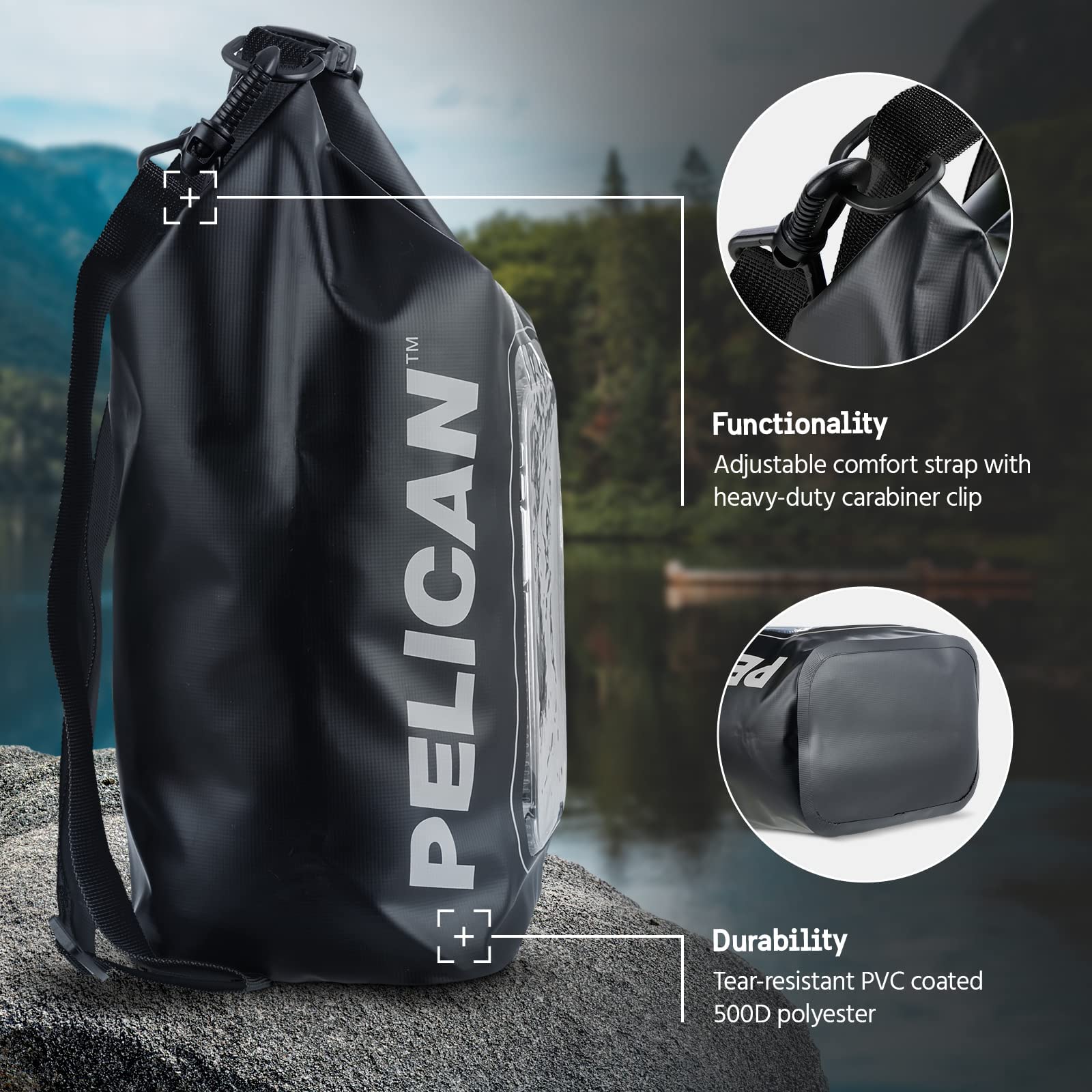 Pelican Marine IP68 Waterproof Dry Bag 5L, Roll Top Waterproof Backpack w/Phone Case/Pouch, Boating & Kayak Accessories - Image 3