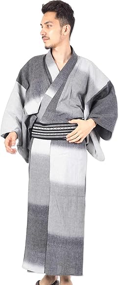 Amazon | 【浴衣+帯+下駄+腰紐】特選シンプル柄 [段染め暈かし]・男性