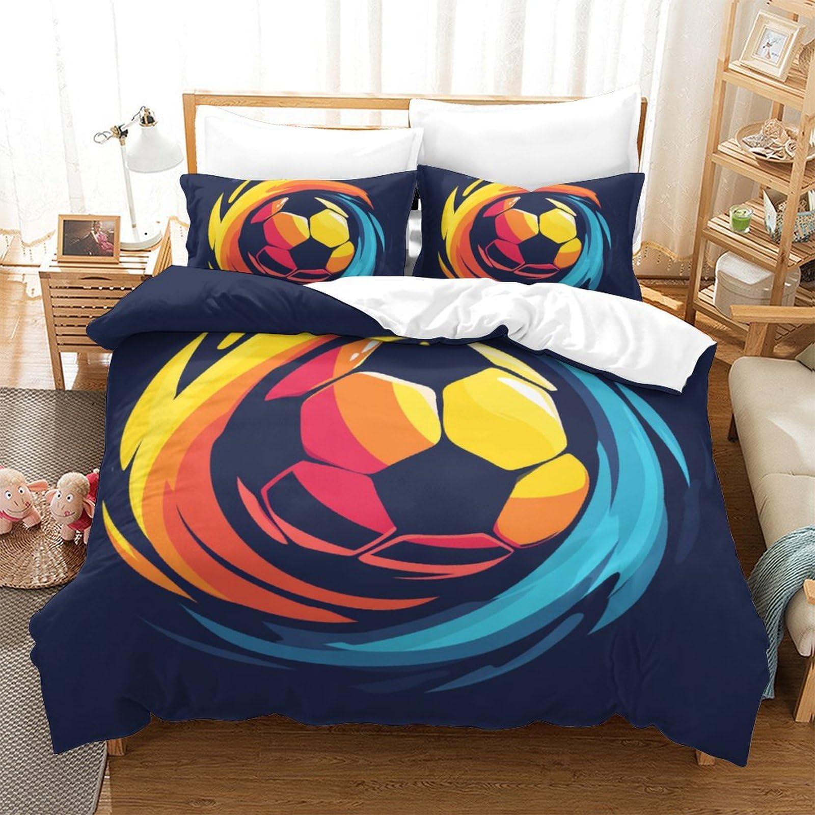 Housse de couette football parure de lit 220x240cm le cadeau idéal pour ados et enfants
