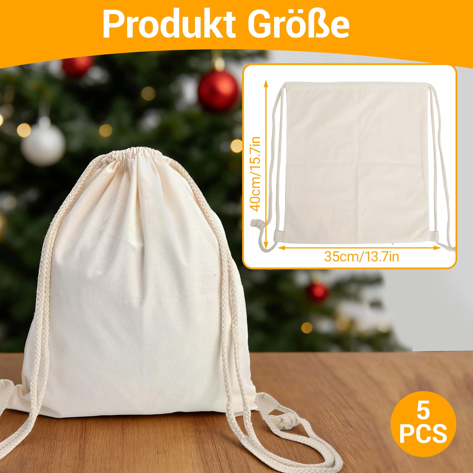 GZRXIOUS Lot de 5 Sac à Cordon en Coton 35x40cm – Sac en Toile de Sport, Sac en Tissu à Peindre pour École, Quotidien, l'École, Loisirs Comme Everyday Bag - 3