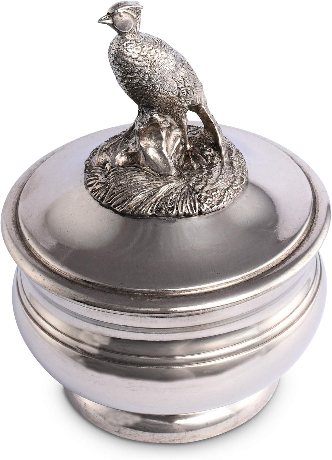 Vagabond House Pewter Pheasant Covered Sauce/Dip/Soup Bowl Woodland Gamebird Décor 5 inch Diameter 6 inch Tall