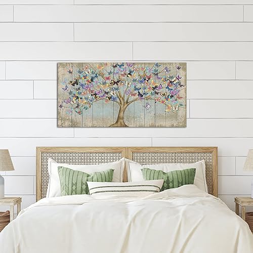 Miniatura 5 de RnnJoile Imágenes de mariposas del árbol de la vida, arte de pared rústico de mariposas para casa de campo, sala de estar, dormitorio, decoración de