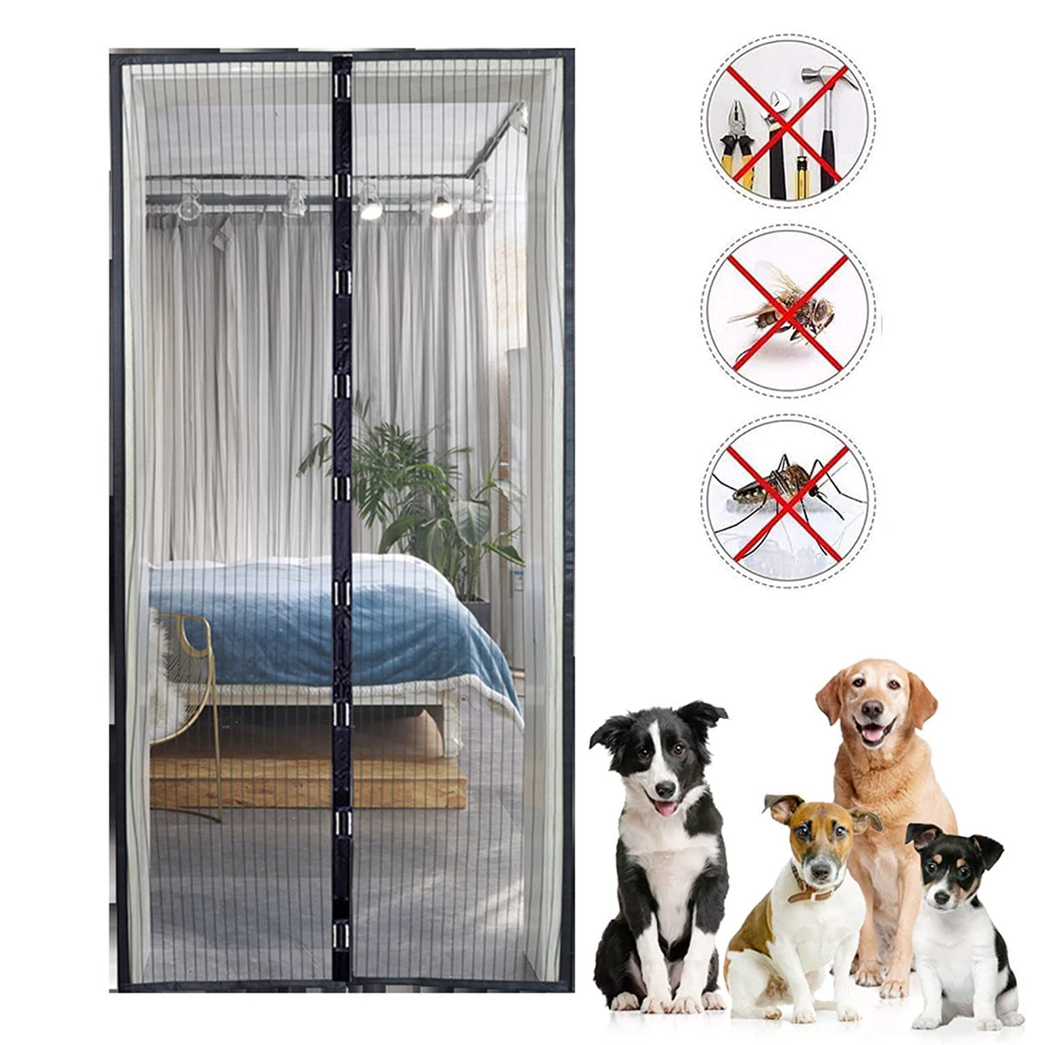 Lukione Magnetic Screen Door, 100 x 210 cm Anti Mosquito Door Fly Screen, Top-to-Bottom Seal Automatically, Self Seeling Door Screen Insect Screen Magnetic Curtain Fly Screen (black)