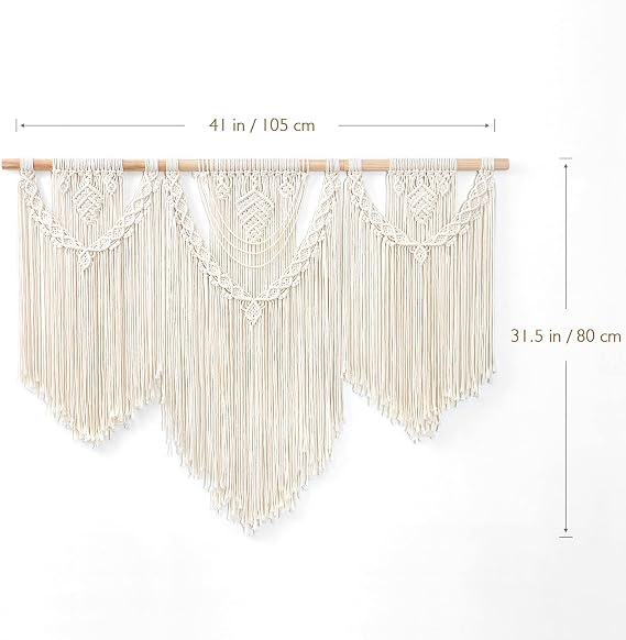 Macrame Wall Hanging Large Woven Tassel Tapestry Beige Boho Wall Art Decor