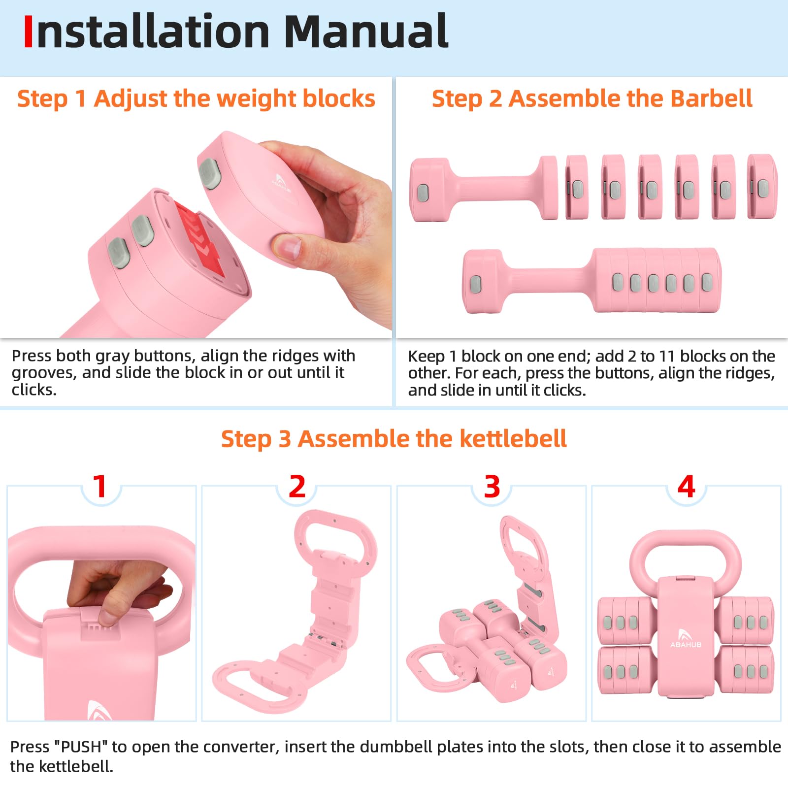 Abahub Kettlebell Verstellbar 2 in 1 Kettlebell Dumbbell Set Adjustable Hanteln 2er Set Kurzhantel Frauen Damen für Anfänger Hause Gym Training 5.5KG Gewichte Set