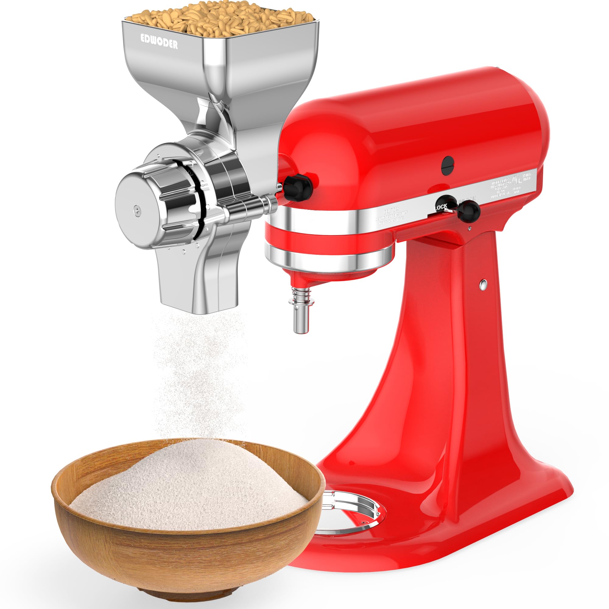 All Metal Grain Mill Attachment for KitchenAid Stand Mixer,12 Fineness Setting From Coarse to Fine for Non-Oily Dry Grain Wheat,Oats,Rice,Corn,Barley,Buckwheat,Millet and Other Cereals