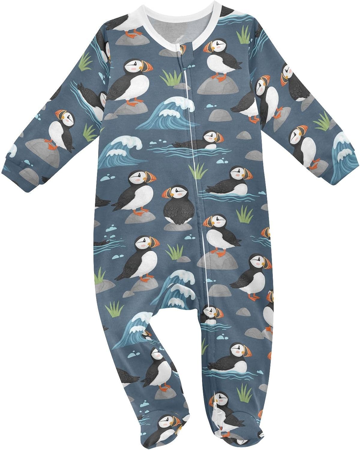 Baby One-Piece Footies Long Sleeve Rompers Zipper, Baby Bodysuit Cotton Clothes for Boys Girls 0-24 Month