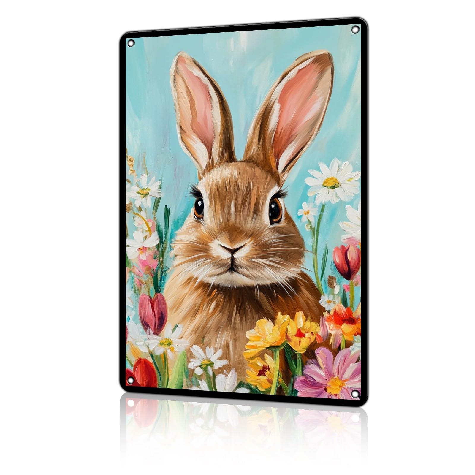 Anceky Animal Sign Flower And Rabbit Sign Aluminum Sign Retro Metal Tin Sign Wall Decor for Farmhouse Yard Home Man Cave Cafe Pub 12×16 Inch