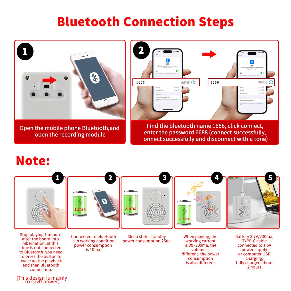 Diktiergerät, Unterstützt Bluetooth- und Mikrofonaufnahmen, 16 MB Soundmodul mit Lautsprecher, 16 Minuten einfache Sprachaufzeichnung für personalisierte Begrüßungen, DIY-Projekte,Bastelarbeiten usw.