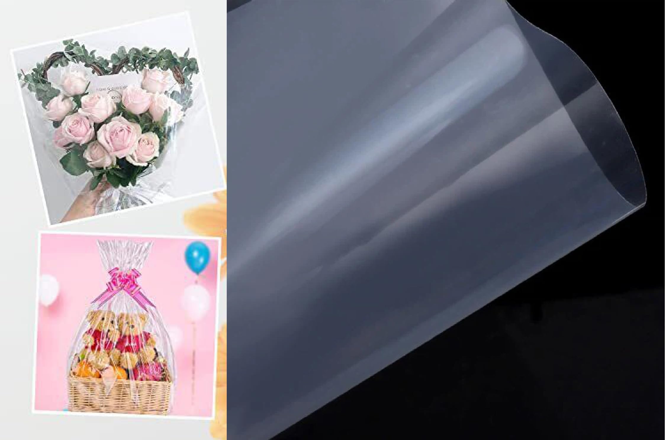 Packing Roll Transparent Clear Cellophane Wrap Roll, Flowers Baskets Food Gift Crystal Wrappings Paper Safe Paper, thickness 2.3cc Size 70Cm X 1.5Meters