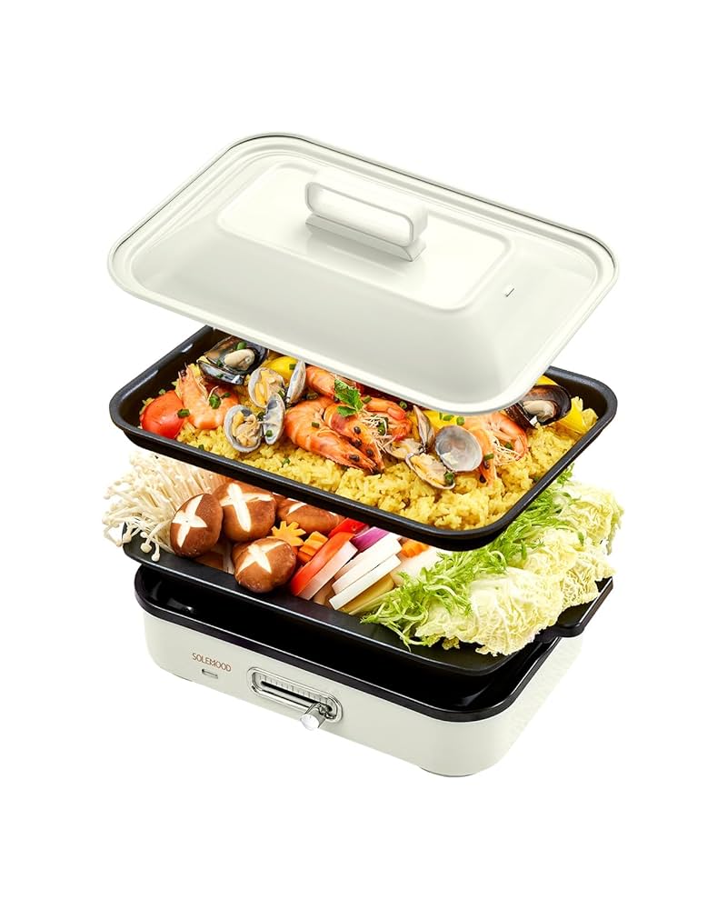 SOLEMOOD ホットプレート 3枚タイプ クリームホワイト SOLEMOOD ホットプレート ミニ コンパクト 鍋 たこ焼き 3枚