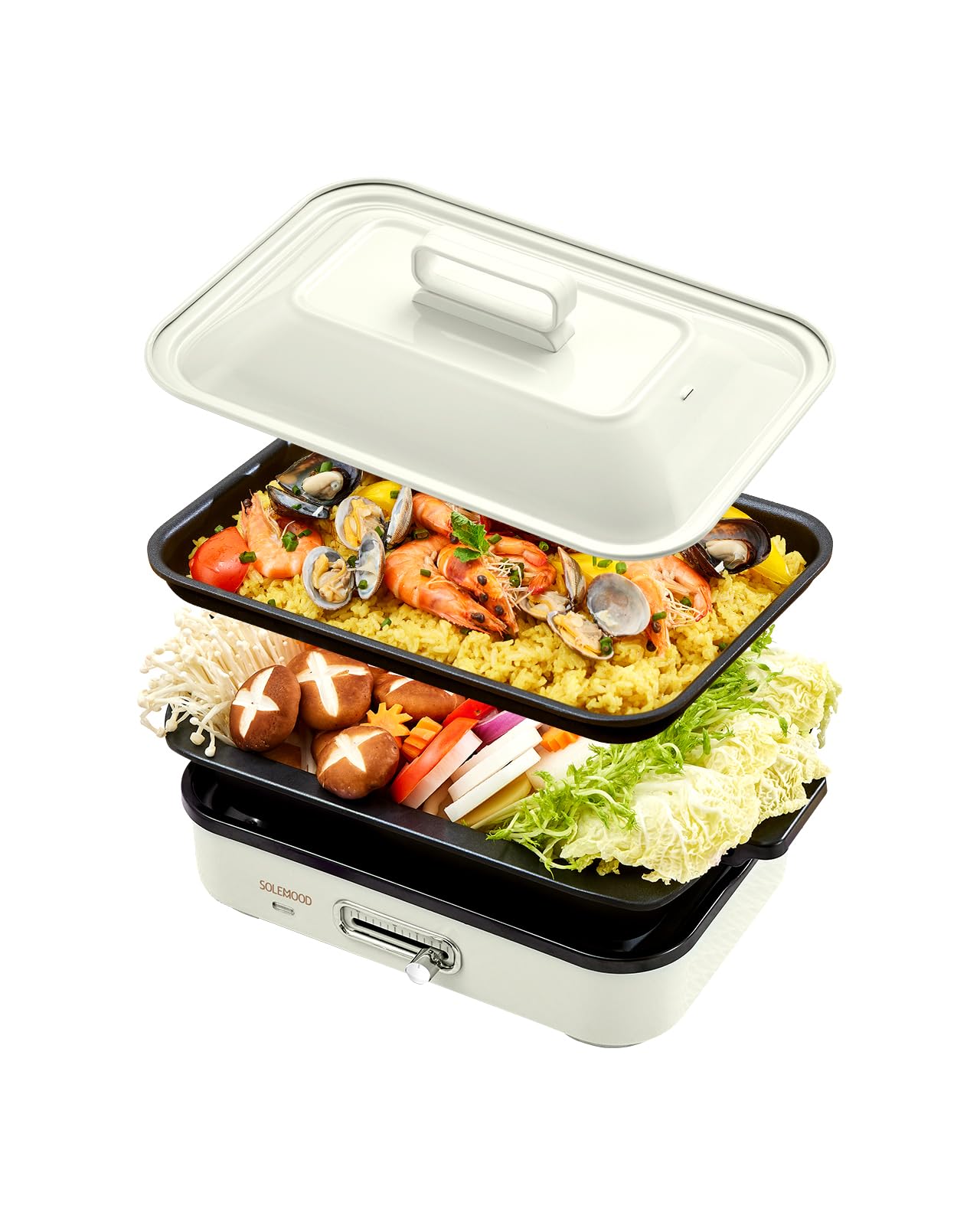 【新品】 SOLEMOOD グリル鍋 ホットプレート 3枚プレート（ホワイト） Amazon | SOLEMOOD コンパクトホットプレート グリル鍋 着脱式プレート