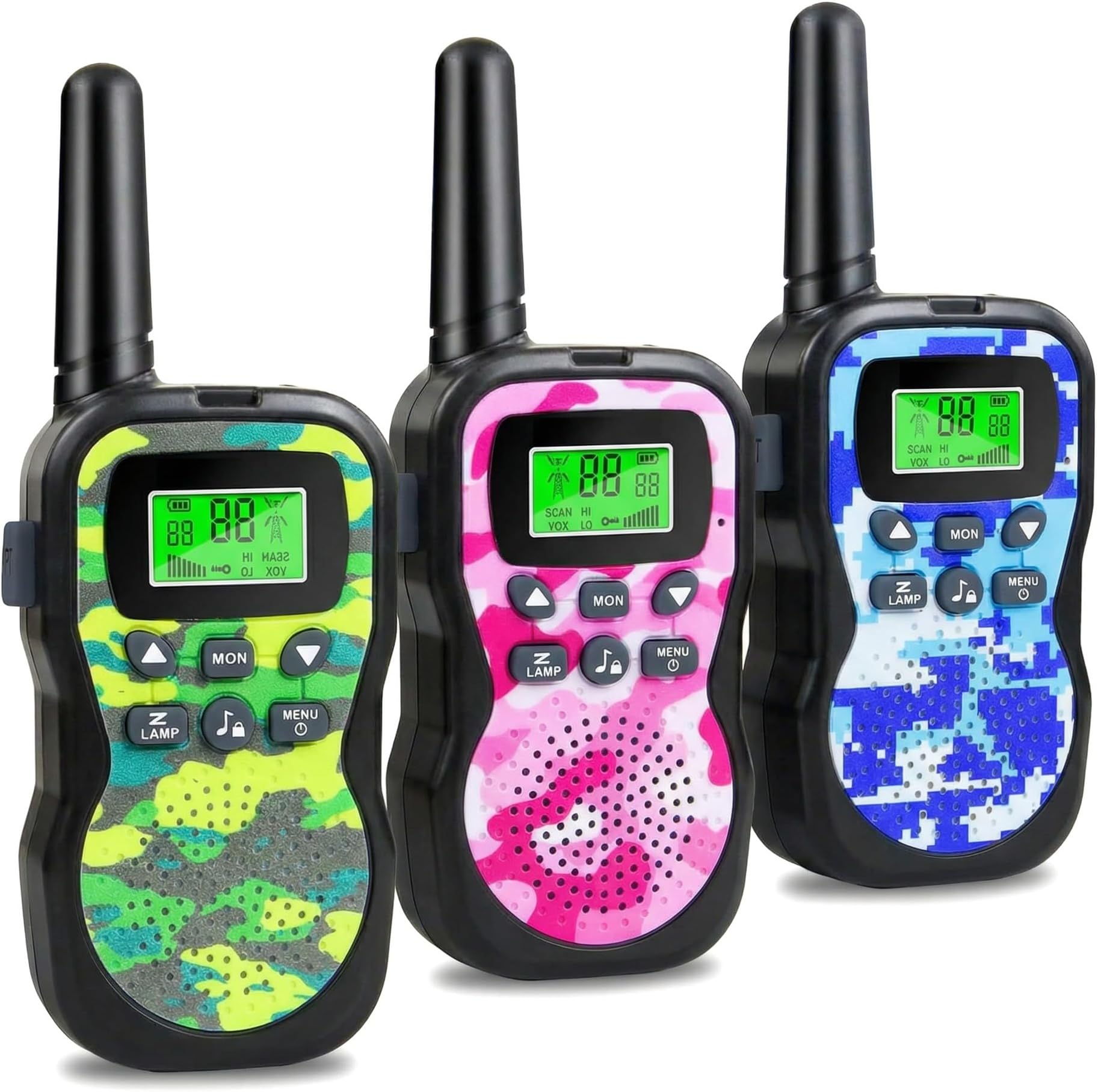 JUAUO 3Pcs Walkie Talkies for Kids, Camouflage Exterior 8 Channels Kids Toys Gifts for Boys Girls Ages 3-12 Birthday Presents Christmas Xmas, with LED Flashlight for Outdoor Hiking Camping Games