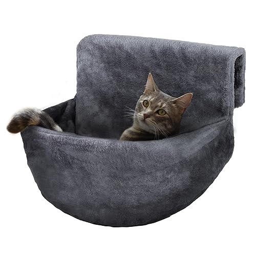 Petlicity Deluxe Radiator Cat Bed, Round Cosy and warm fleece beds Basket Cradle Hammock, Solid & Durable Iron Frame handling heavier Animals, Perfect for Cats, Kittens, Puppy Dog (GREY) - GREY - 46 x 39 x 26 cm (L x W x H)