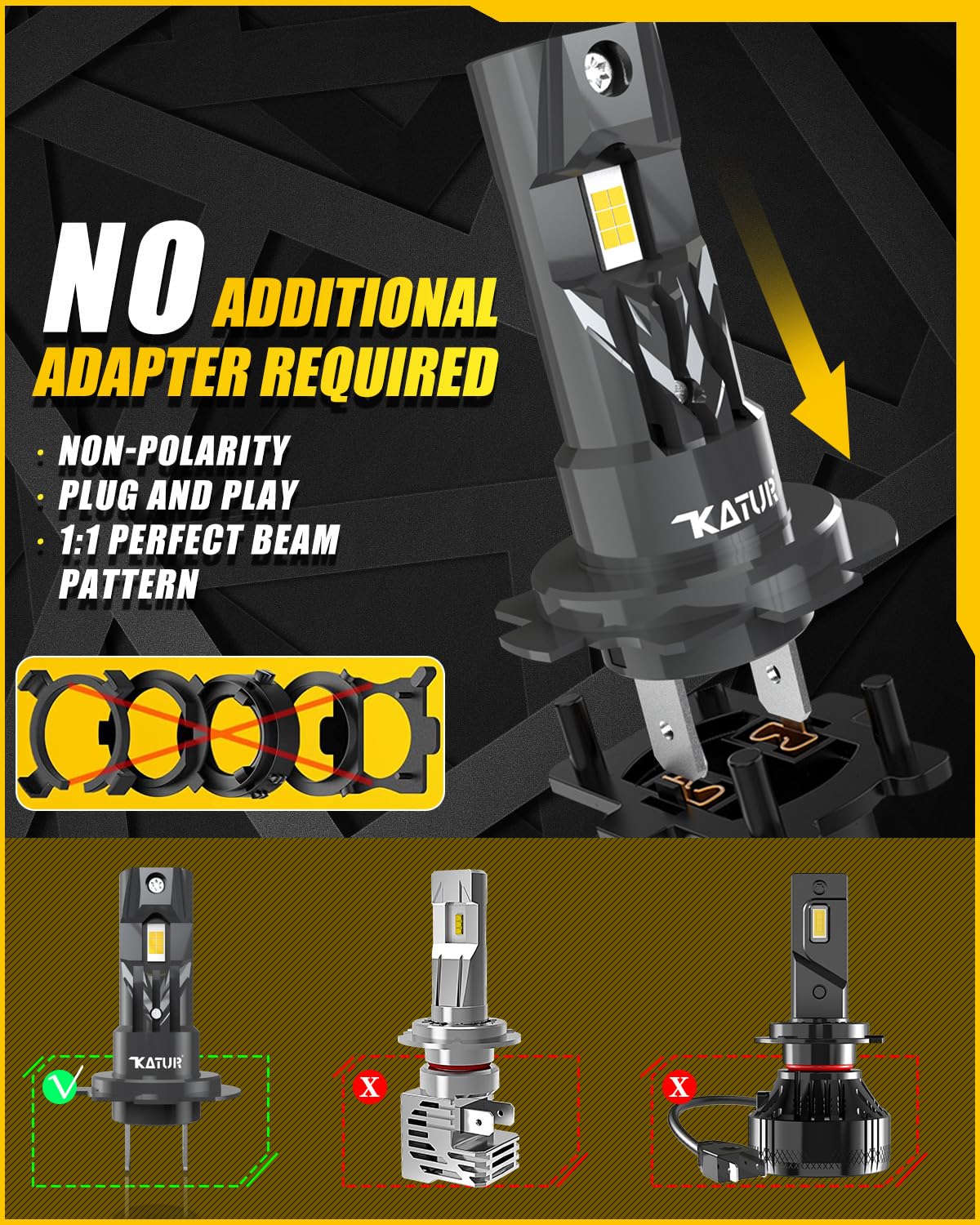 KATUR H7 LED Lampadine Fari per Auto, Canbus 18000LM 6000K Bianco Senza Fili Plug & Play Lampadina LED H7 Abbaglianti o Anabbaglianti 1:1 Mini Dimensioni, 2pcs