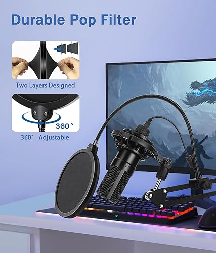 Miniatura 4 de BILIONE Soporte de micrófono, soporte de brazo de micrófono para Blue Yeti QuadCast S SoloCast Snowball AM8 y otros micrófonos, con filtro pop