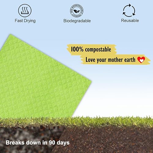 Miniatura 6 de Paños de cocina suecos  Paquete de 10 paños de esponja de celulosa lavables  Toallas reutilizables antiarañazos trapos de limpieza ultra absorbentes