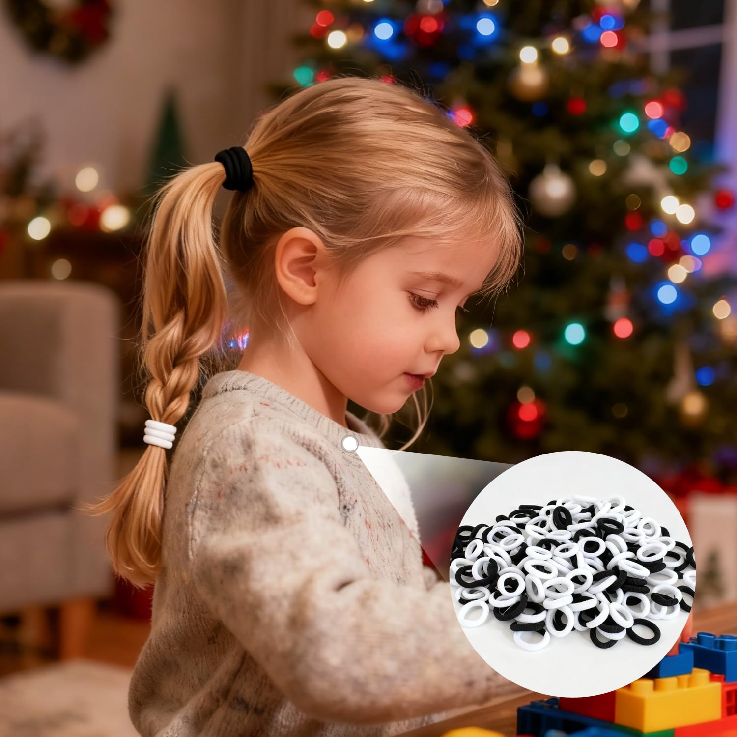 300 Élastiques Cheveux Bébé, Jolis Porte-queue Élastiques 20mm pour Filles, Enfants, Bébés, Tout-petits (Noir, Blanc)