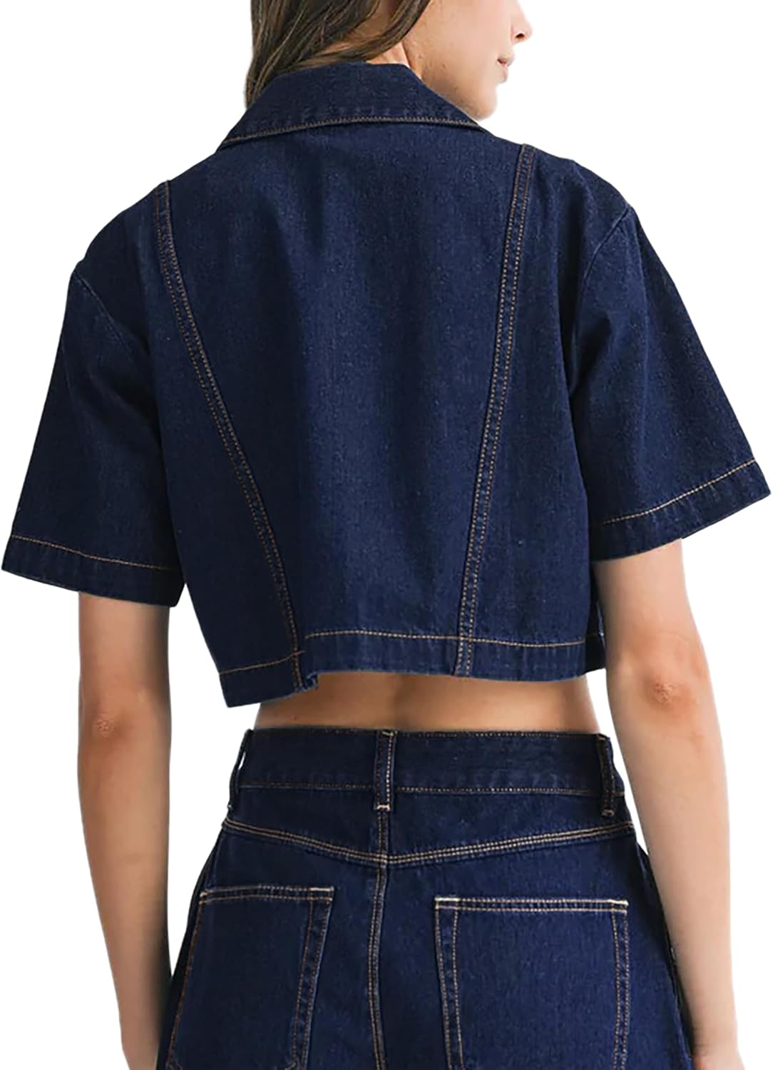 Women's Denim Top, Short Sleeve Cropped Denim Jacket Button Down Casual Jean Jacket Shirt with Pocket - Image 4