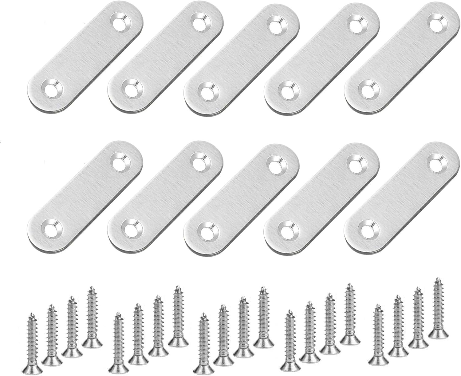TERF® 10 Pcs Stainless Steel 60mm X 15mm Flat Mending Corner Brace Straight Plates Joining Connector Repair Plates Shelf Bracket with Fixing Screws for Use Wood Furniture and Many Industrial Project
