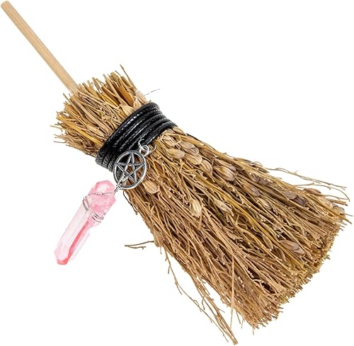 NOLITOY Adorno de escoba de bruja, decoración de llavero con foto, dijes de Wicca para escoba pequeña, amuletos de bendición, mini escoba de bruja,