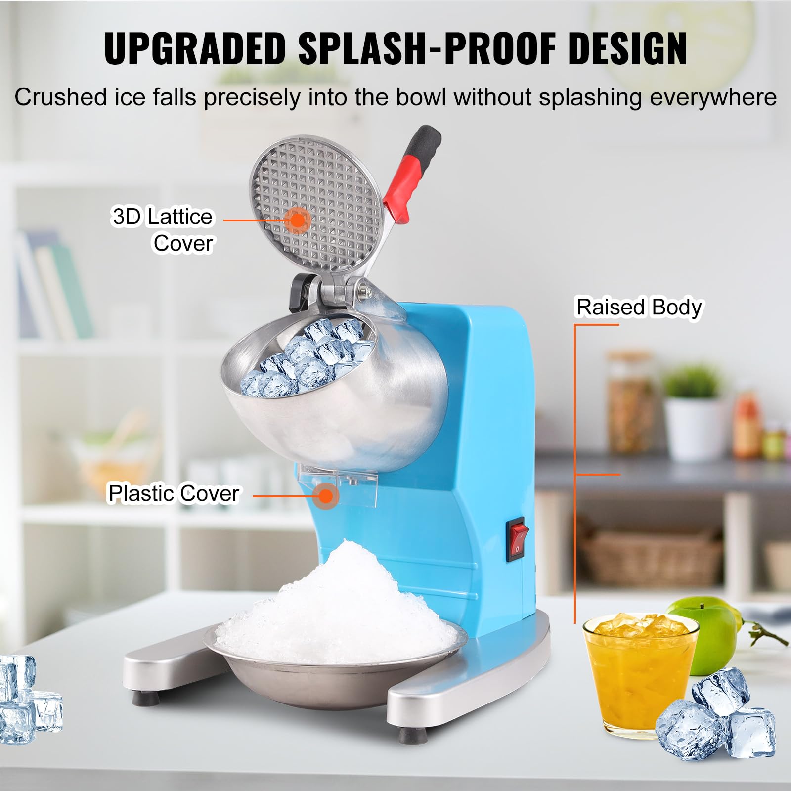 VEVOR Broyeur à Glace Électrique 100 kg/h Machine à Glace Pilée Commerciale 300 W Tête à 4 Lames en Acier Inoxydable Machine à Granita Cocktails Sorbets Boissons Fraîches Bars Restaurants Supermarchés