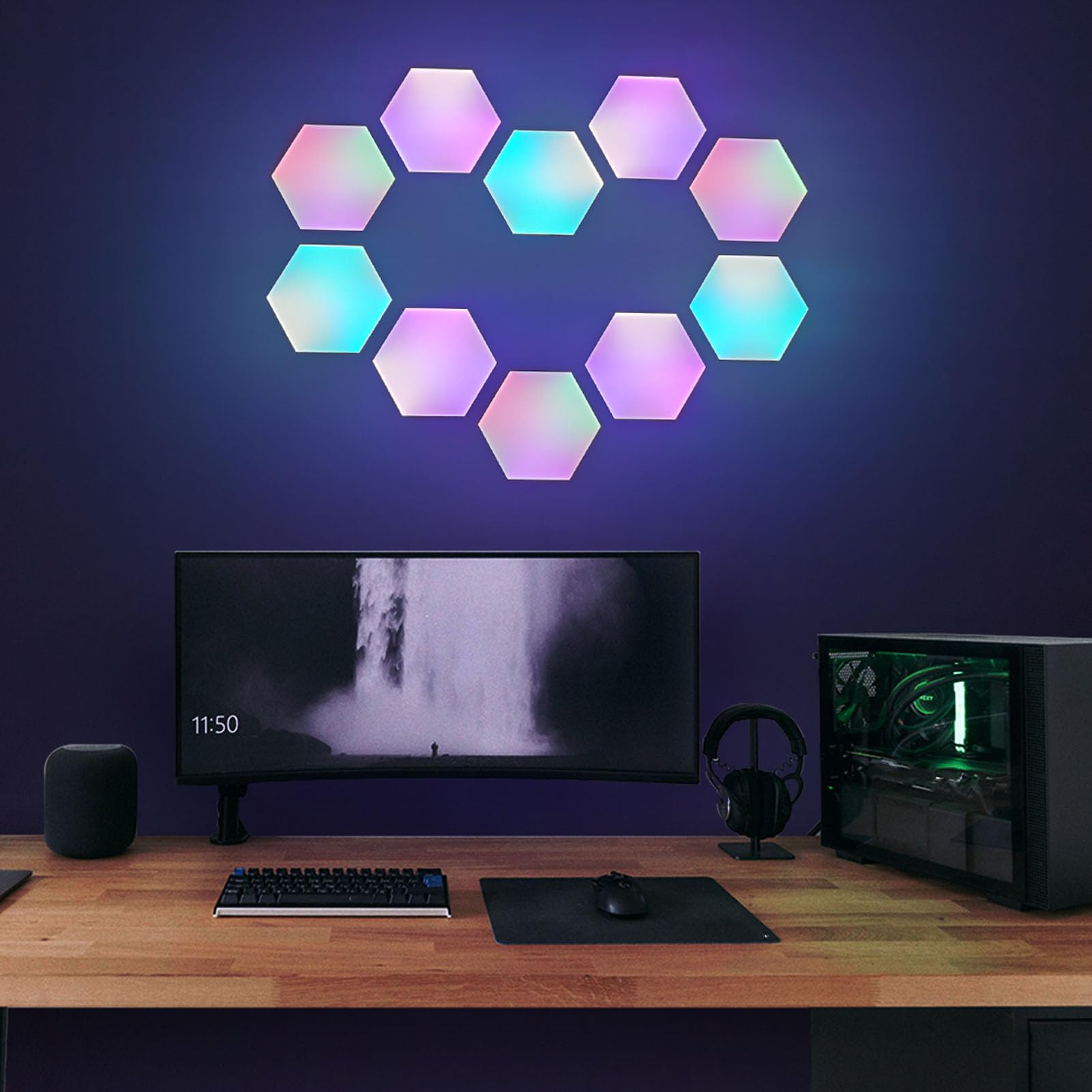 LED Heksagon RGB Wall Lights, Music Sync Dekoracyjne światła LED Smart RGB do Gier (wtyczka UE)