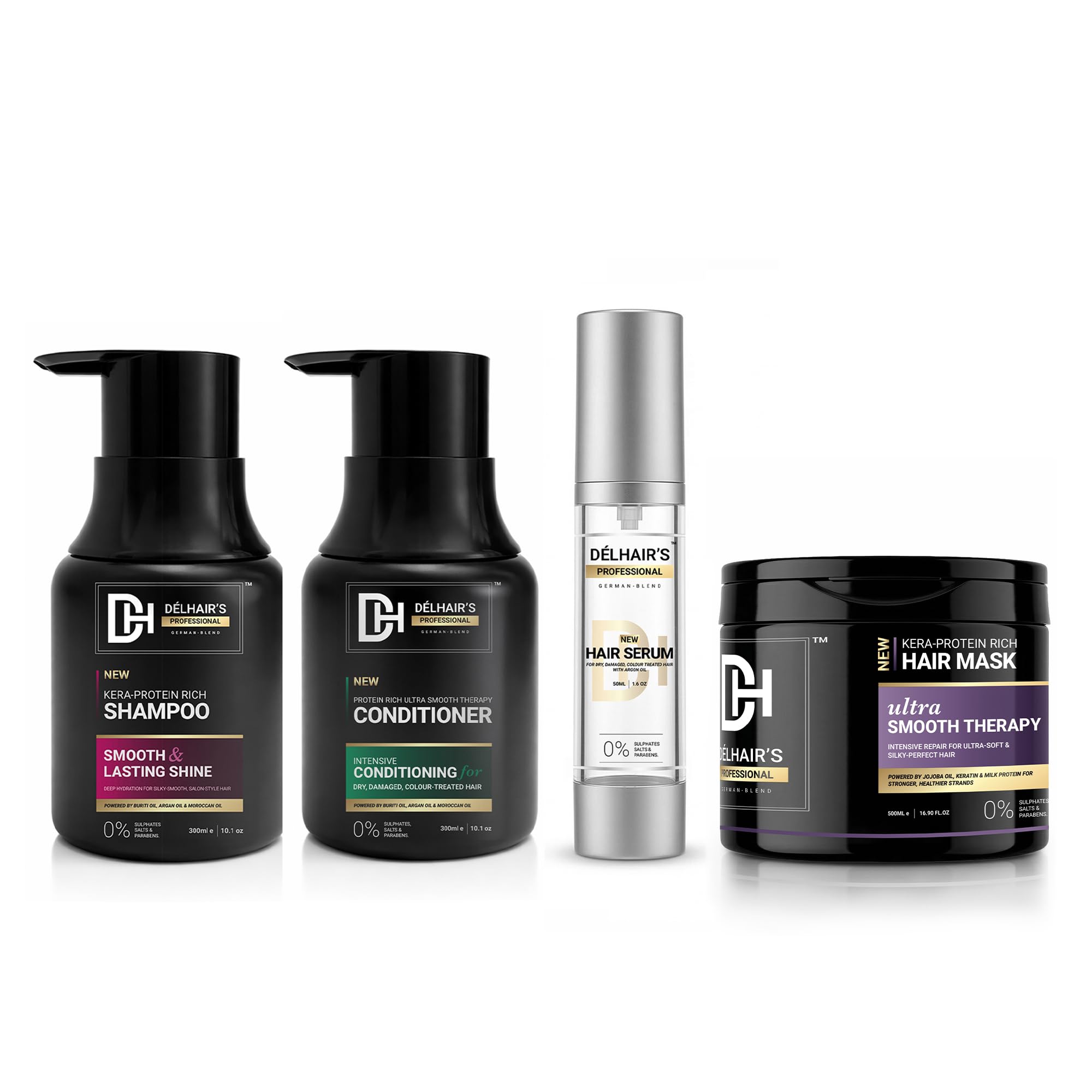 Delhairs Kera Protein Hair Care Combo | Shampoo 300ml + Conditioner 300ml + Hair Serum + Hair Mask | Smooth & Shine Therapy with Argan , Moroccan & Buriti-image-16