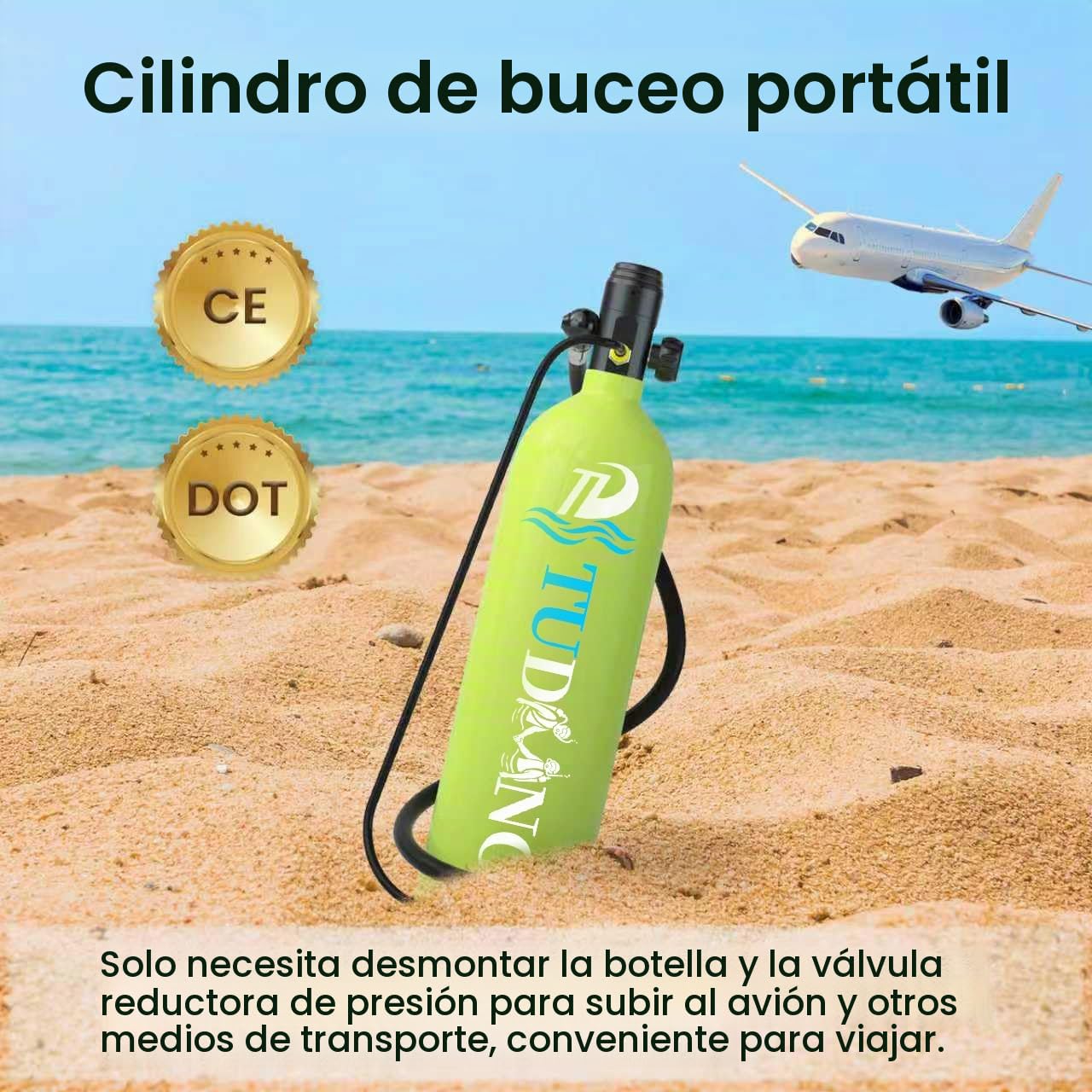 TUDIVING-2L Tanque de Buceo bajo el Agua con 25-30 Minutos de respiración, Cilindro de Buceo portátil, Juego de Snorkel para Buceo