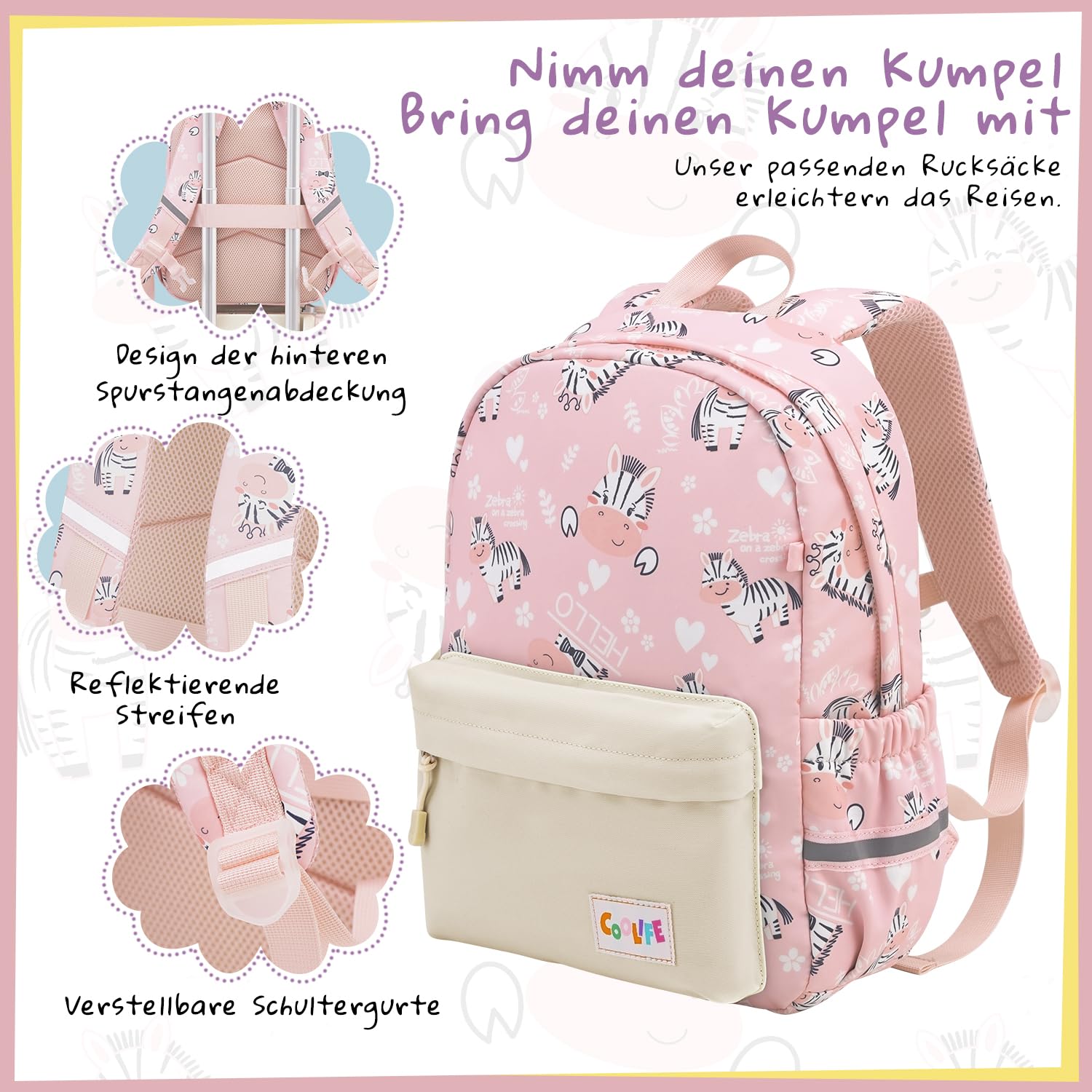 COOLIFE Ensemble de Bagages pour Enfants, Lot de 5 valises, 16 Pouces, Bagage à Main, Coque Rigide, Valise à roulettes, Bagages pour Nourrissons (zèbre, Ensemble de 5 valises)