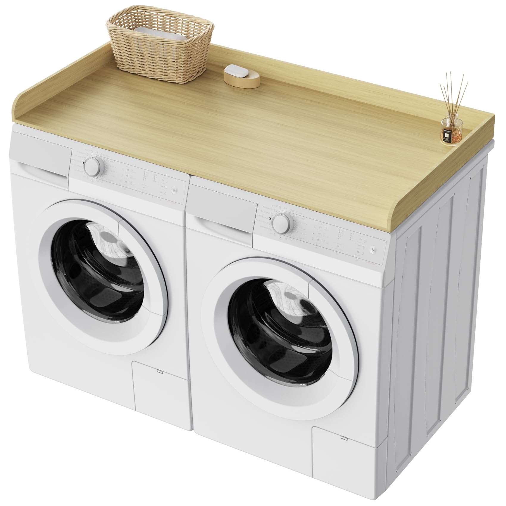 Fabuday Wood Washer Dryer Countertop for Laundry Room - 54'' W x 27.5'' D x 3.2'' H Laundry Counter Table for The Top with Edge, Storage and Organization Over Washing and Dryer, White Oak