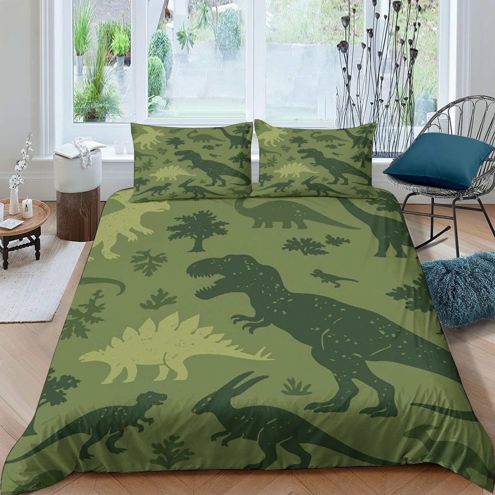 GPLZQXKJNH 3D Printed Dinosaur Jungle Duvet Cover Set Microfiber Soft Breathable with 2 Pillowcases for Bedroom Home Decor Single（135x200cm）