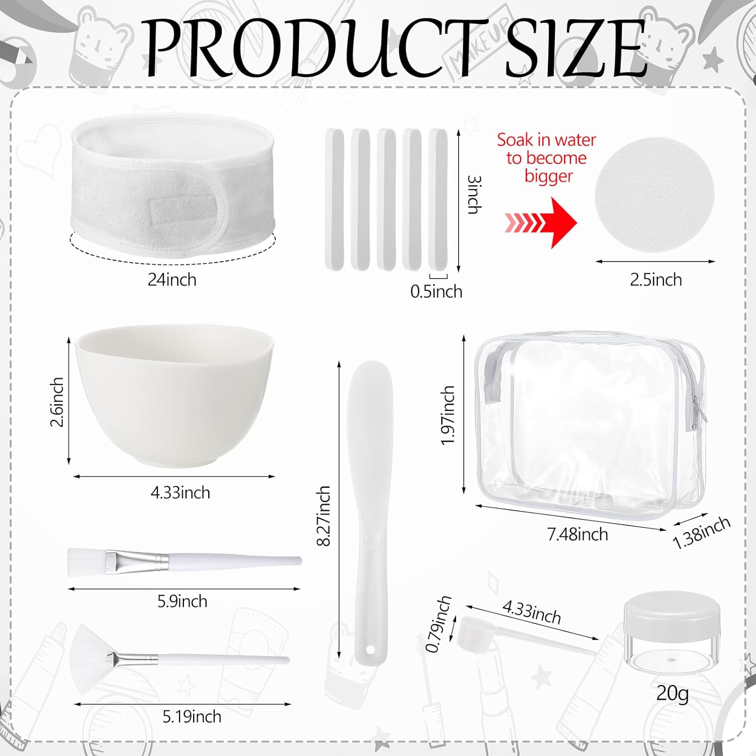 LemonRoad 34 Pcs Esthetician Facial Supplies Include Facial Bowls Brushes Jars Measuring Spoons Hairbands Esthetician Essentials Valentines Gift Set For Women(White)