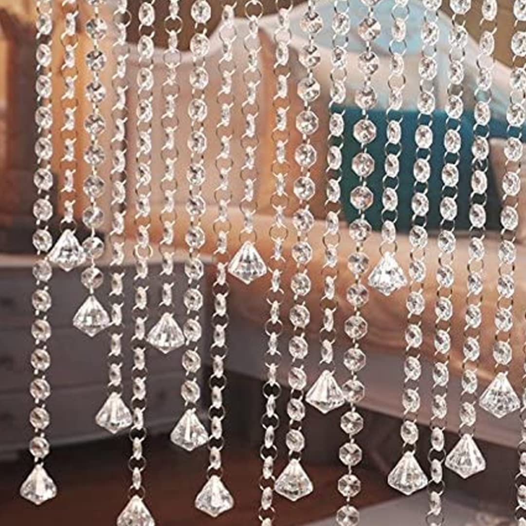 Crystal Acrylic Gems Bead Strands, Clear Crystal Bead Strands Hanging Clear Diamond Chain Acrylic Beads Curtain for Wedding Birthday Party Decorations