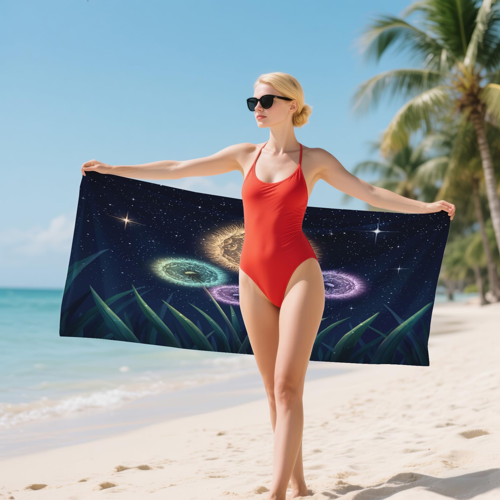 Serviette de Plage XXL Microfibre Pissenlit Fleurs Botanique Floral, Drap de Plage Séchage Rapide Anti Sable & Légère, Serviette de Bain Grande Taille 100x200 cm, Accessoire & Cadeau été