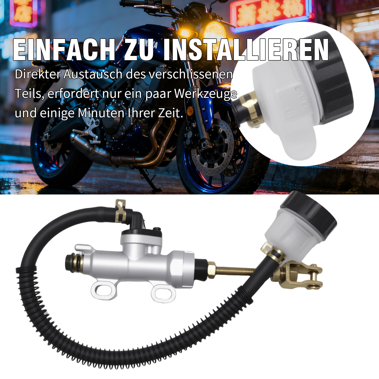 Reservoir für Bremspumpe Hinten, Hinterradbremszylinder aus Aluminiumlegierung, universell einsetzbar für Motorräder Geländefahrzeuge ATVs，Suzukis Yamahas