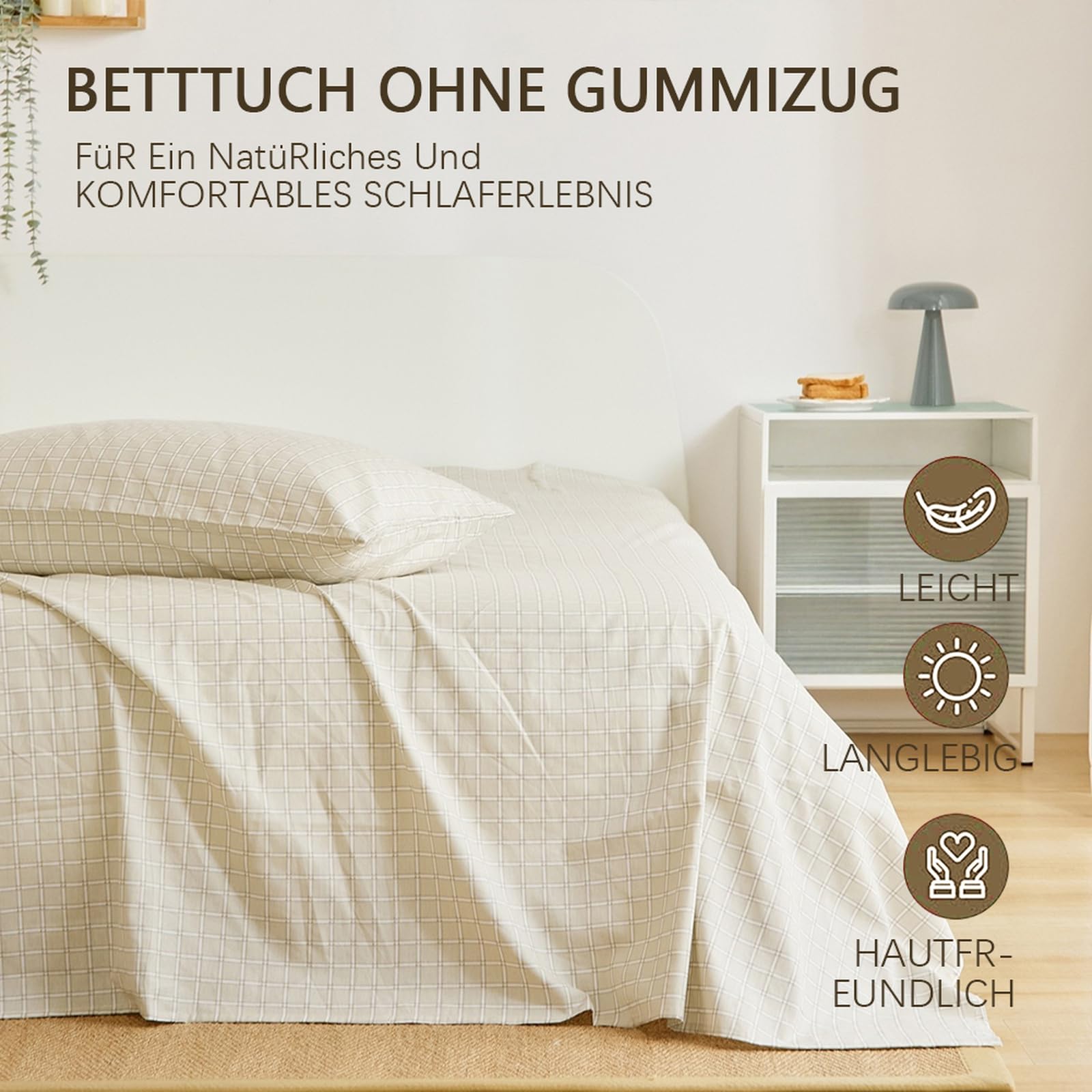 Bettlaken 230 x 245cm Betttuch ohne Gummizug Baumwolle Beige