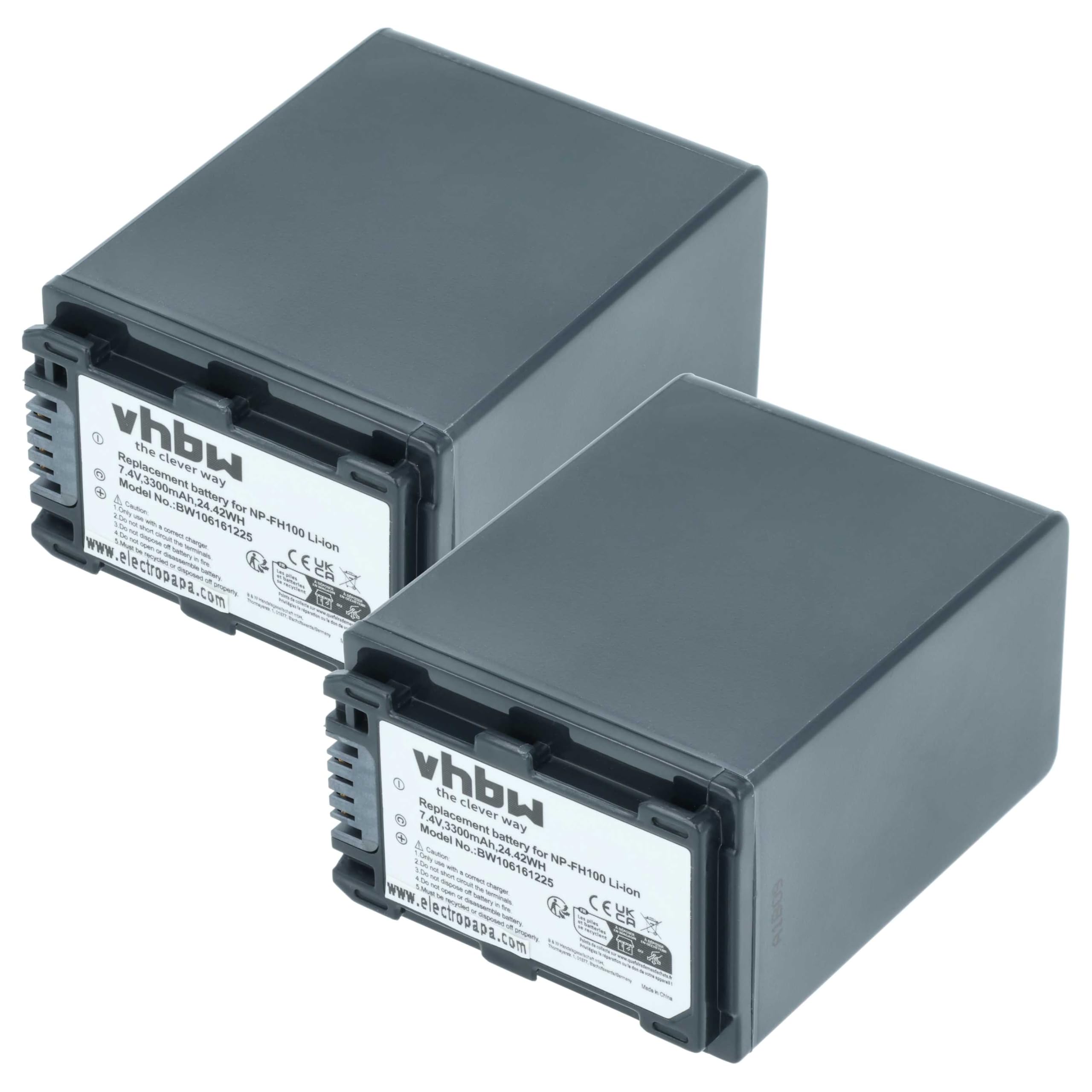 vhbw 2x batteria sostituisce Sony NP-FH50, NP-FH100, NP-FH40 per videocamera camcorder (3300mAh, 7,4V, Li-Ion) con infochip