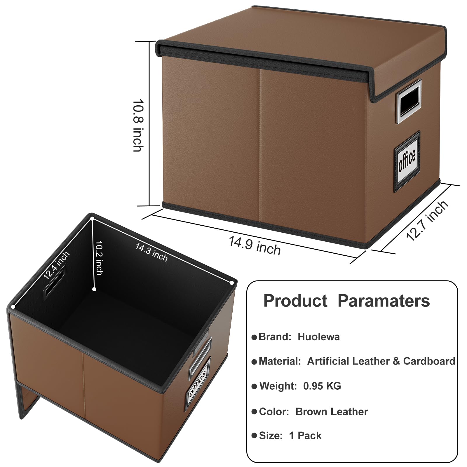 Scatola organizer in ecopelle con coperchio, pieghevole, da appendere, con diapositive in plastica, sistema di archiviazione decorativo per casa/ufficio, per archiviazione di file e cartelle,